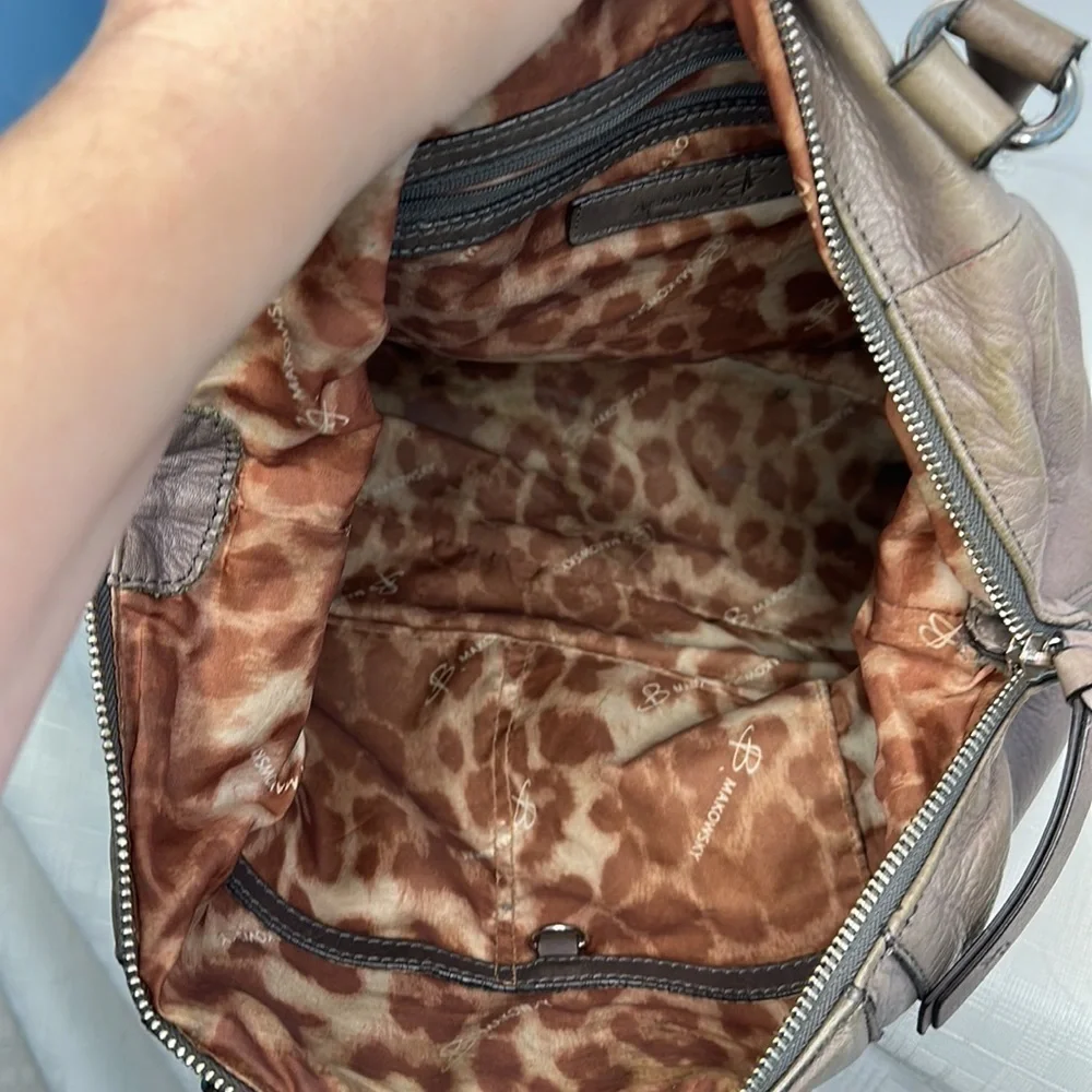 B Makowsky Puddy/Gray Soft Leather Handbag Purse